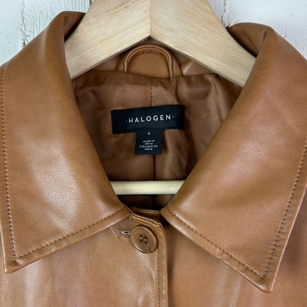 NWT Halogen Faux Leather Car Coat Cognac - Picture 4 of 9